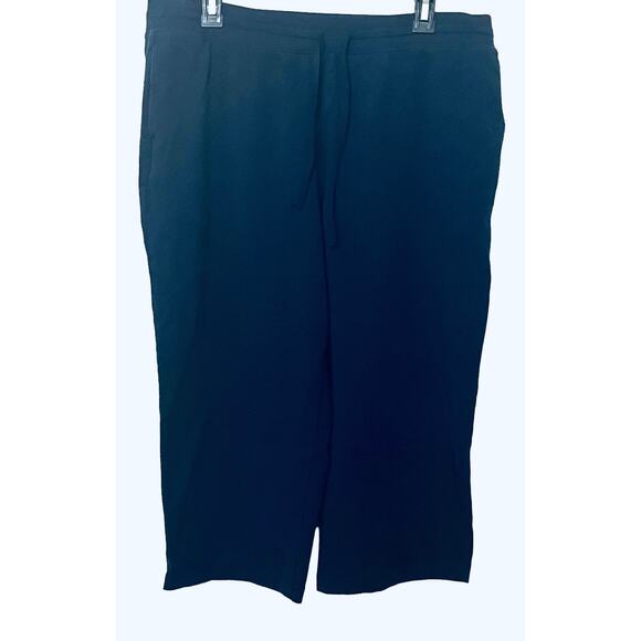 KAREN SCOTT HI-RISE WIDE LEG PULL-ON CAPRIS PANTS, WOMENS, L, NAVY BLUE-DRAWCORD - Picture 1 of 11